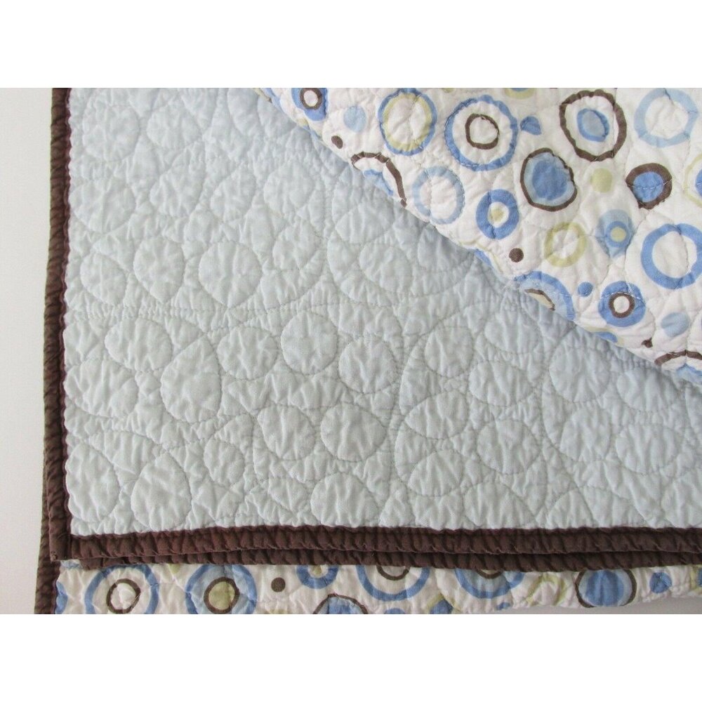 Crib Blanket Quilt Blue Brown Circles Dots Cotton Play Mat 35x42 by Tiddliwinks